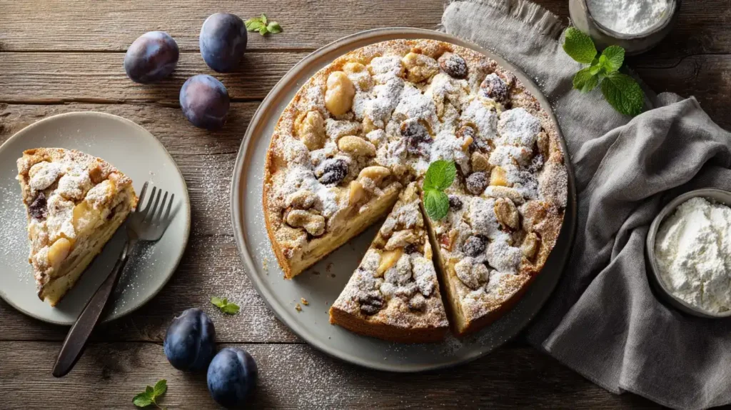 Zwetschgenkuchen auf Quark-Öl-Teig, perfekt angerichtet zum Servieren