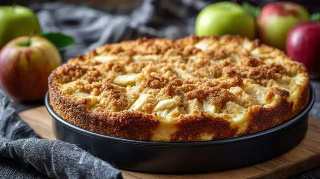 Saftiger Apfel-Quark-Kuchen frisch aus dem Ofen serviert
