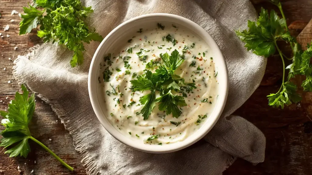 Schnelle Meerrettichsoße – Cremig, Aromatisch & In 15 Minuten Auf Dem Tisch Frisch zubereitete schnelle Meerrettichsoße in weißer Schale, serviert zu Tafelspitz