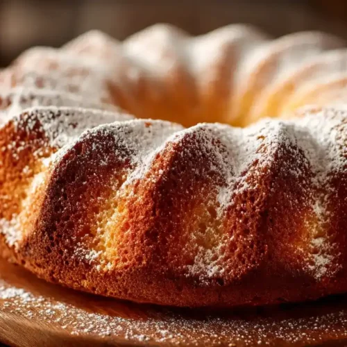 Saftiger Eierlikörkuchen in Gugelhupfform mit Puderzucker bestäubt