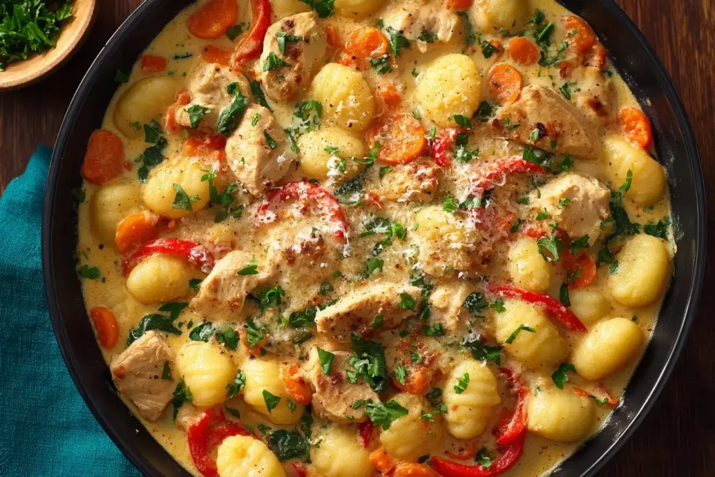 Cremige Hähnchen-Gnocchi-Pfanne mit Parmesan und Petersilie