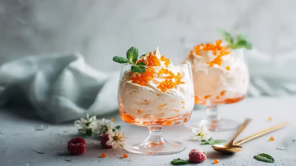 Aperol-Creme – Fruchtig-cremiges Dessert für jede Gelegenheit Aperol-Creme im Glas, luftige weiße Schokoladencreme mit Orangenzeste