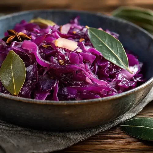 Klassischer Rotkohl als traditionelle deutsche Beilage mit Apfel